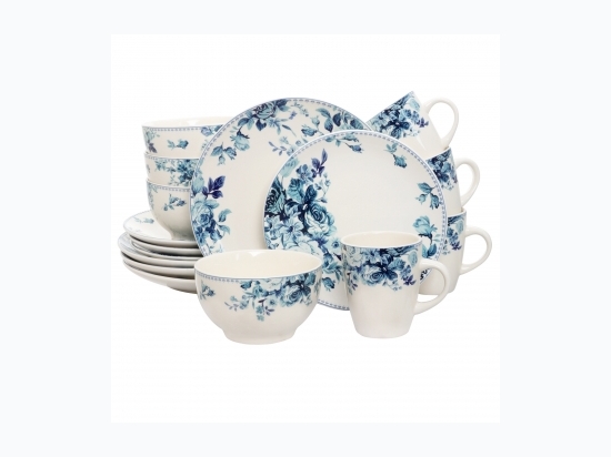 Elama Traditional Blue Rose 16 Piece Dinnerware Set