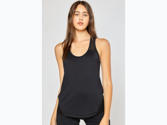 Women's Contrast Mesh Racer Back Tank Top in Black - SIZE S