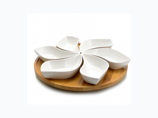 Elama Signature Modern 7pc Lazy Susan Appetizer/Condiment Server Set with 6 Unique Design Serving Dishes