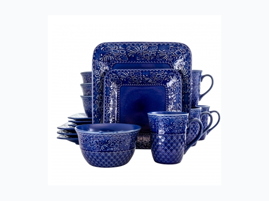 Elama Indigo Lotus 16 Piece Square Dinnerware Set