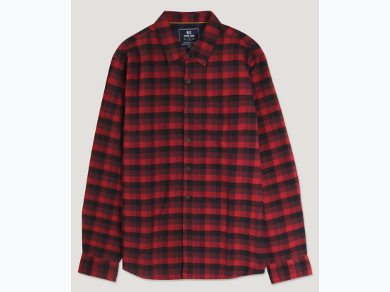 Men's Red & Black Plaid Twill Flannel Shirt