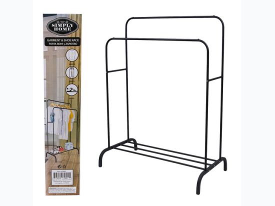 57" H Double Bar Clothes Rack - Black Metal