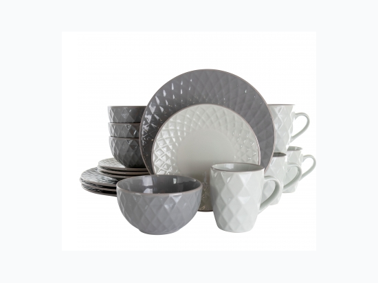 Elama Tahitian Diamond 16 Piece Stoneware Dinnerware Set in Slate and Pearl