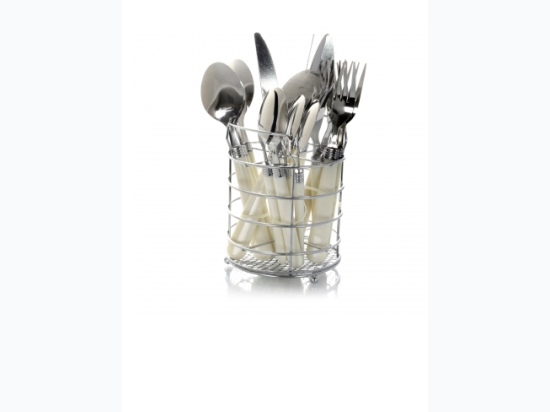 Gibson Sensations II 16 Piece Stainless Steel Flatware Set with White Handles and Chrome Caddy