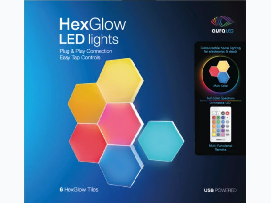 Aura LED 6 Piece Hex Glow LED Lights with Remote