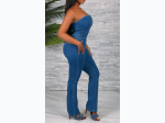 Junior's Denim Tube Bootcut Jumpsuit - MEDIUM DENIM - SIZE M