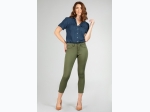 Missy Basic Crop Ankle Jean With Hem Slit in Olive