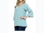 Women's Solid Color Pleated Top In Mint Green - SIZE S