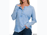 Women's Washed French Terry Raglan Henley Top - 3 Color Options