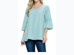 Women's Solid Color Pleated Top In Mint Green - SIZE S