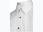 Men's Omega Pleat Front Dress Shirt in White w/ Black Buttons