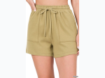 Women's Cotton Drawstring Waist Pocket Short - 3 Color Options