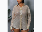 Women's Sequined Long Sleeve Button Down Blouse - 2 Color Options