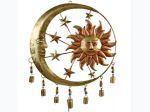 Large Celestial Moon & Sun Wind Chime w/ Bells & Beads -  28" L