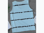 Plus Size Blue Grey Stripe Print V Neck Tank