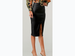 Women's Solid High Waist Faux Leather Pencil Skirt w/ Buckle Detail in Black - SIZE S