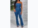 Junior's Denim Tube Bootcut Jumpsuit - MEDIUM DENIM - SIZE M