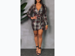 Junior's Metallic Plaid Print Dress - 2 Color Options