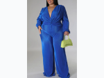 Junior Plus V Neck Twist Front Long Sleeve Jumpsuit - 2 Color Options