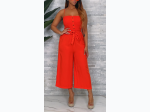 Junior's Spaghetti Strap Wide Leg Jumpsuit in Orange - SIZE M