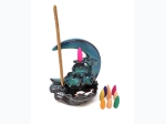 Two-Tone Moon & Koi Ceramic Backflow Cone/Incense Burner w/ Cones - 7" H