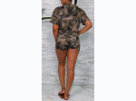 Junior's Camo Print Short Sleeve Hoodie Top & Shorts Set