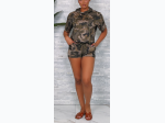 Junior's Camo Print Short Sleeve Hoodie Top & Shorts Set