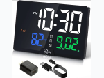 Digital Alarm Clock- Large Number LED Display – Calendar – Date – Temperature – Colored Digits