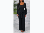 Junior Plus Ribbed Long Sleeve Jumpsuit with Front Tie - 2 Color Options