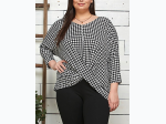 Plus Size Houndstooth Twisted Tunic Blouse