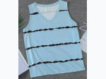 Plus Size Blue Grey Stripe Print V Neck Tank