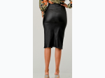 Women's Solid High Waist Faux Leather Pencil Skirt w/ Buckle Detail in Black - SIZE S