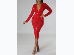 Junior's Mesh Button Detail Dress in Red