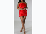 Junior's Tube Mini Dress With Detachable Bow Tail - Red