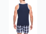 Men's Premium Cotton Boxer Tank Top Lounge Set in Gingham Blue