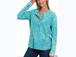 Women's Washed French Terry Raglan Henley Top - 3 Color Options