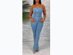 Junior's Denim Tube Bootcut Jumpsuit - MEDIUM DENIM - SIZE M