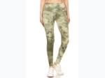 Women's Yoga Style Green Tie-Dye Fitted Leggings - One Size Fits Most - Sizes 2-12