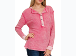 Women's Washed Baby Waffle Long Sleeve Henley - 2 Color Options