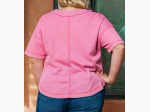 Plus Size Pink Waffle Knit Exposed Seam V Neck Henley - SIZE 1X