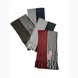 Unisex Multi Tone Pattern Scarf w/ Fringe - Stripe/Check