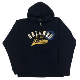 Unisex Classic Logo Zip Up Hoodie in Navy - Orlando Florida EST. 1885 - Size XLarge