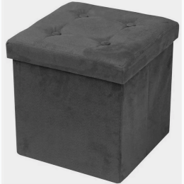 15" Collapsible Grey Velvet  Storage Ottoman