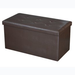 30" Collapsible Brown Faux Leather Storage Ottoman