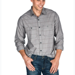 Men's Comfort-Fit Cotton Chambray Casual Shirt in Grey