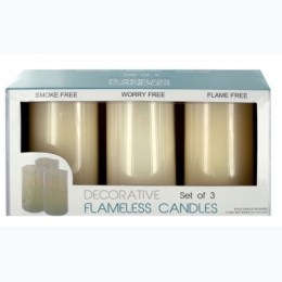 3pc Decorative Flameless Pillar Candles