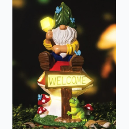 Solar Resin Welcome Board Gnome Light