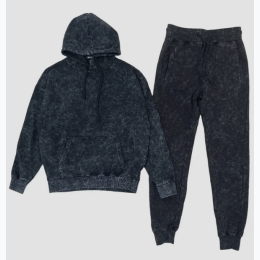 Men's Acid Wash Fleece Hoody Set in Black