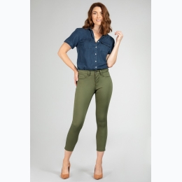 Missy Basic Crop Ankle Jean With Hem Slit in Olive