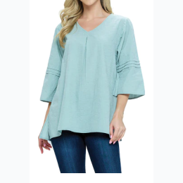 Women's Solid Color Pleated Top In Mint Green - SIZE S